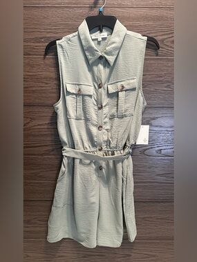 Sleeveless Belted Women’s Shorts Romper - Light Sage